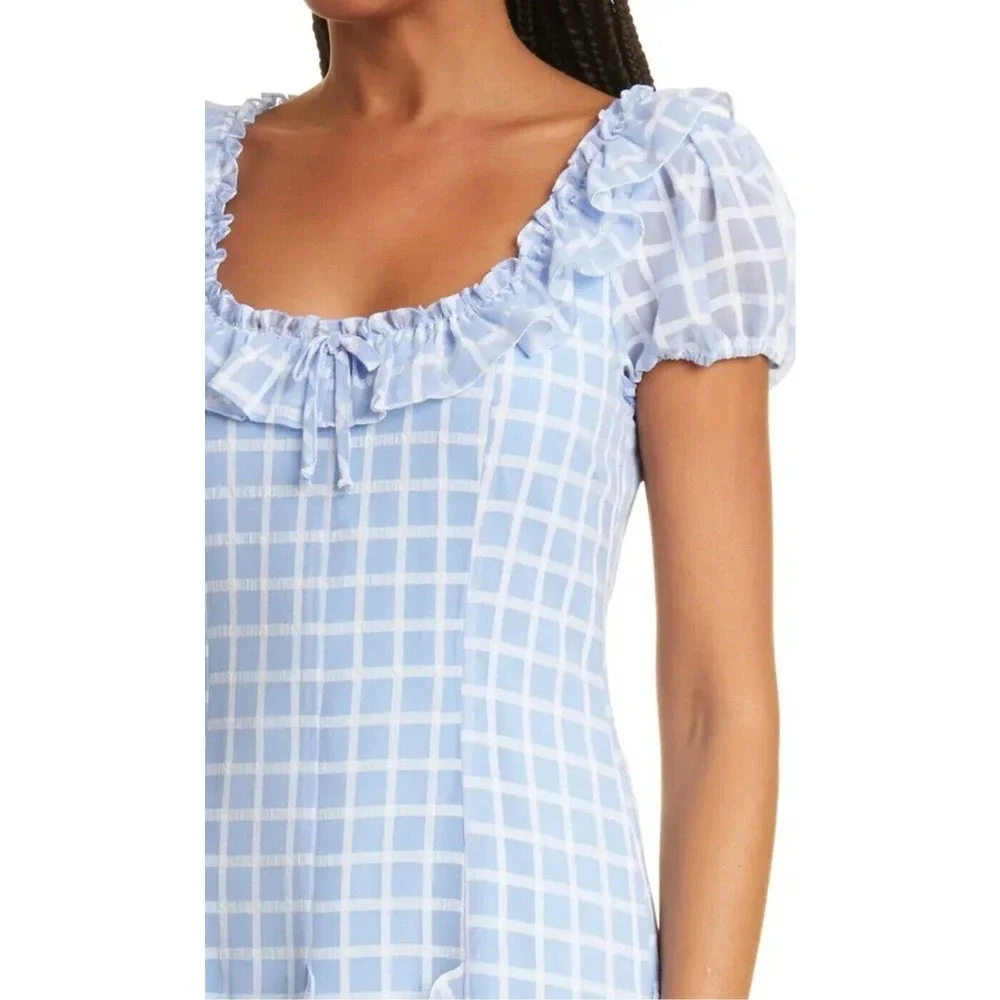 Likely Lula Ruffle Dress In Blue Plaid Women's Size 6 Boho Chic